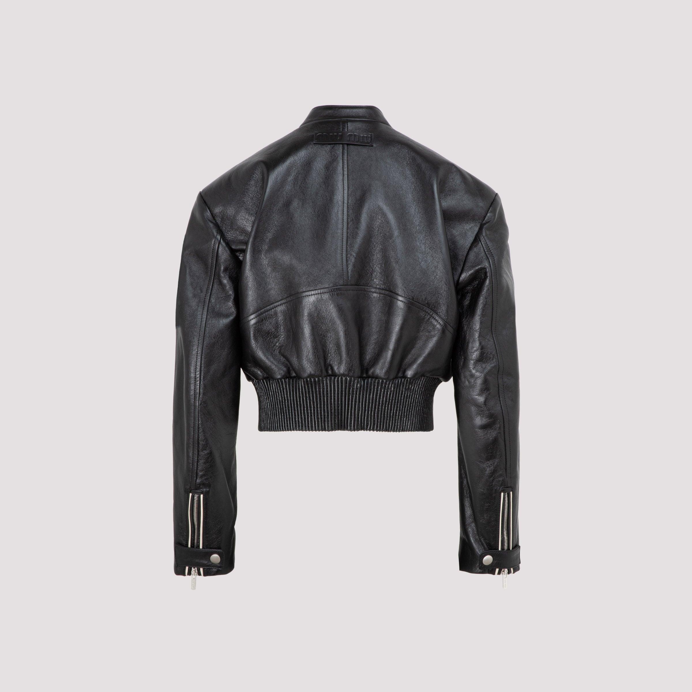 Miu Miu Leather Jacket in Black | Lyst