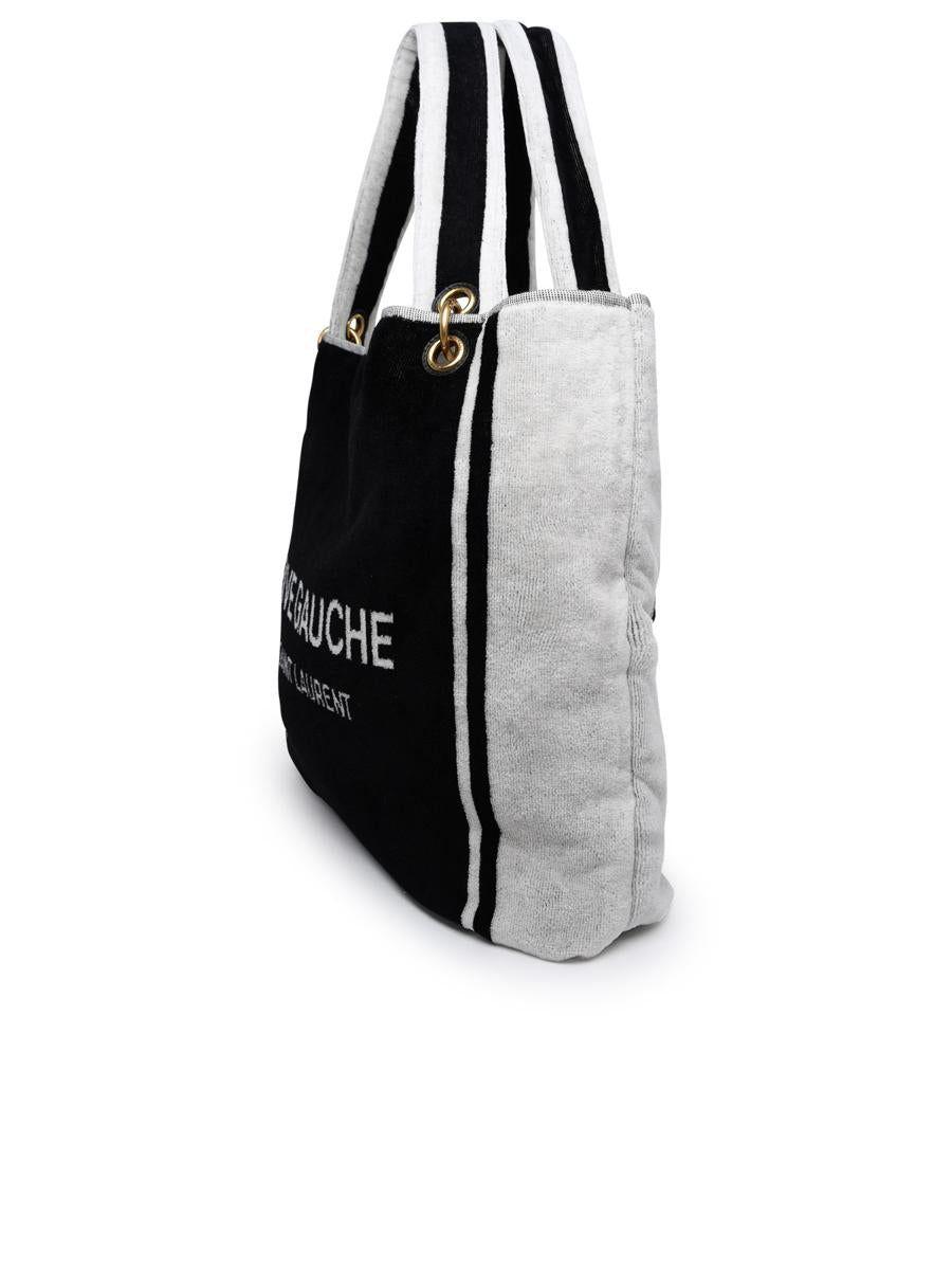 Saint Laurent Rive Gauche tote in black and white terry cloth