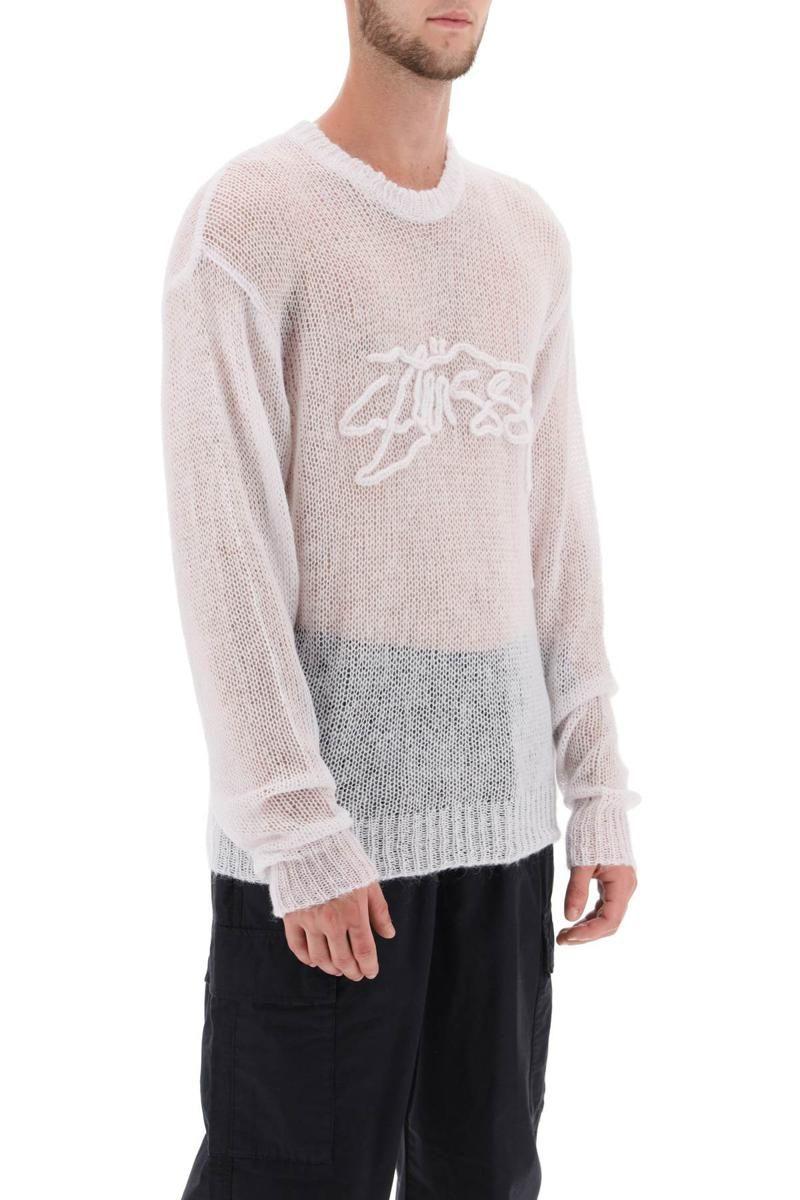 Stussy Tussy Loose Knit Sweater With Logo Embroidery in White for