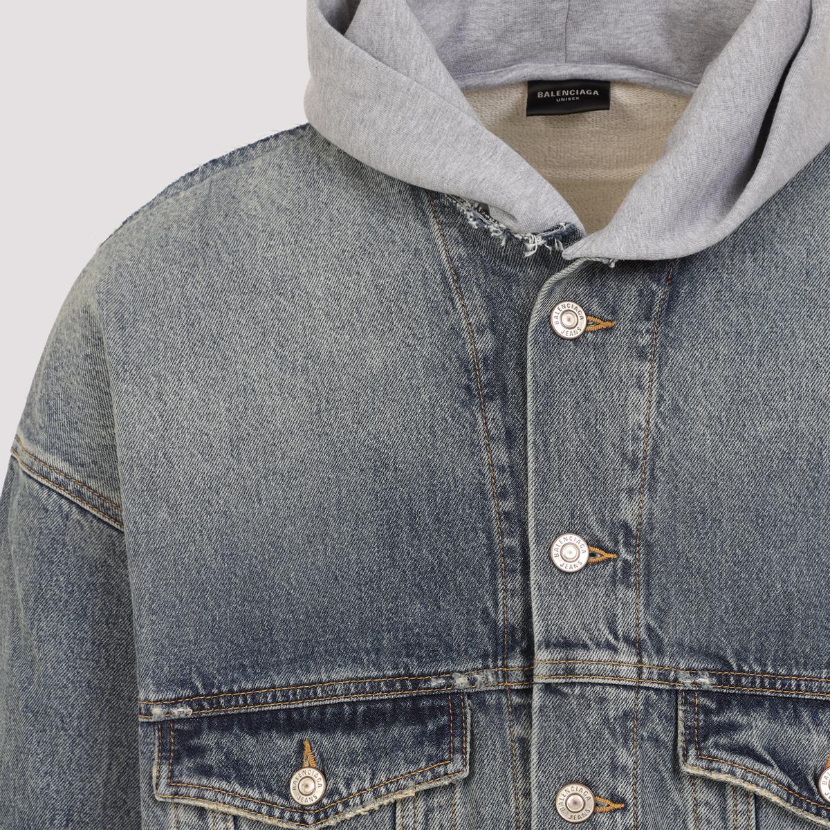 Balenciaga Denim And Fleece Cotton Jacket With Logo in Gray
