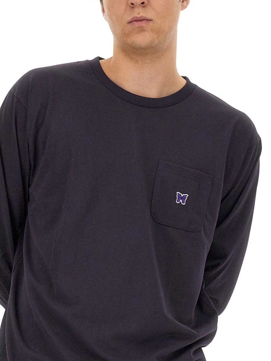 LS Crew Neck T-Shirt – Purple/Sax Blue | Needles | Nepenthes