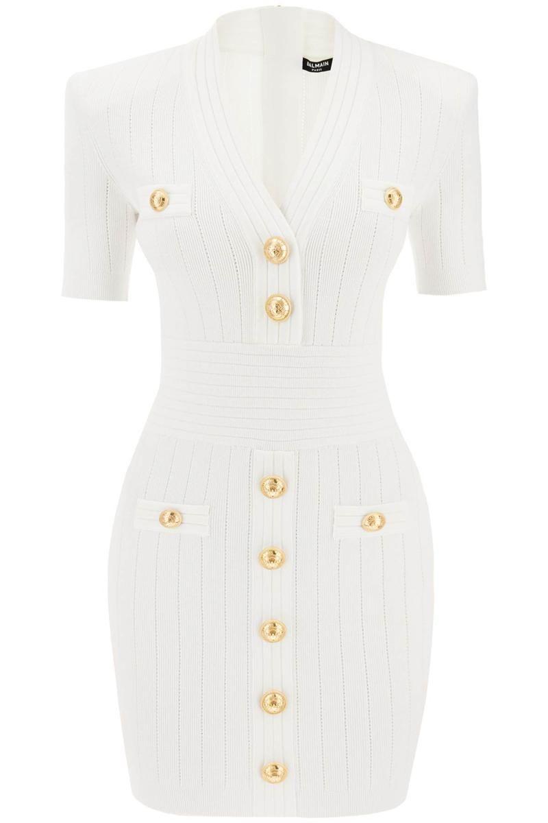 Balmain Knitted Dress With Buttons in White Lyst