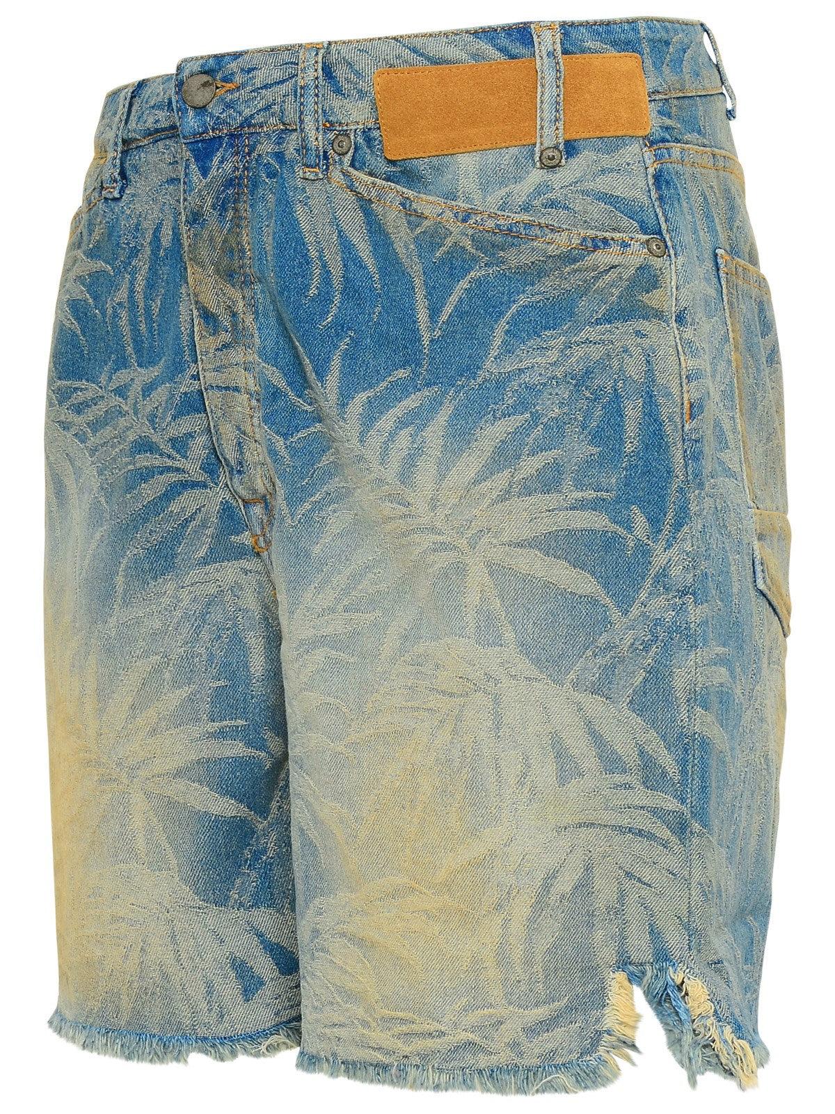 Palm Angels Suede Bermuda Jungle In Cotone Azzurro in Blue for Men - Lyst