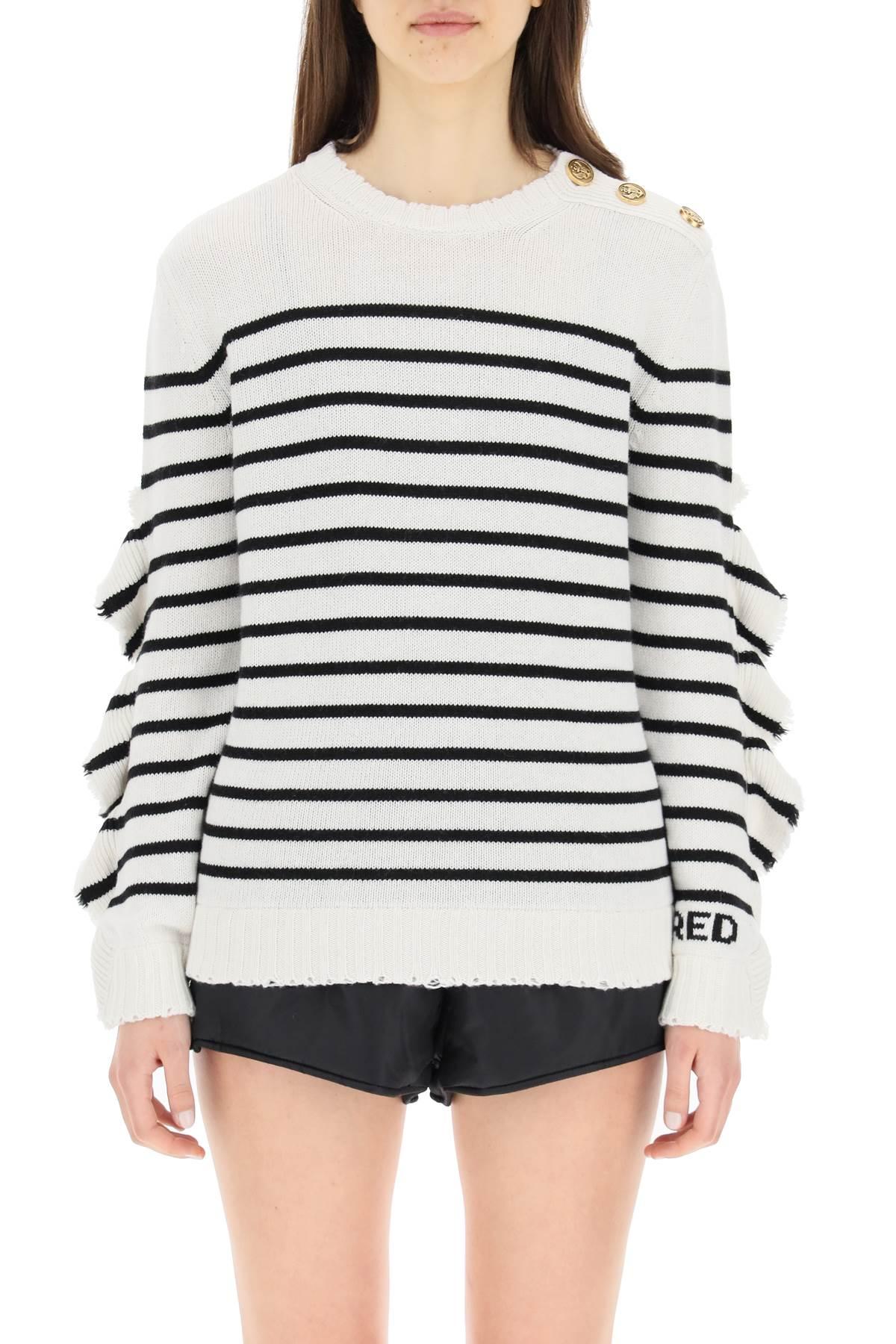 RED Valentino Wool Striped Sweater With Ruffles in Black - Lyst