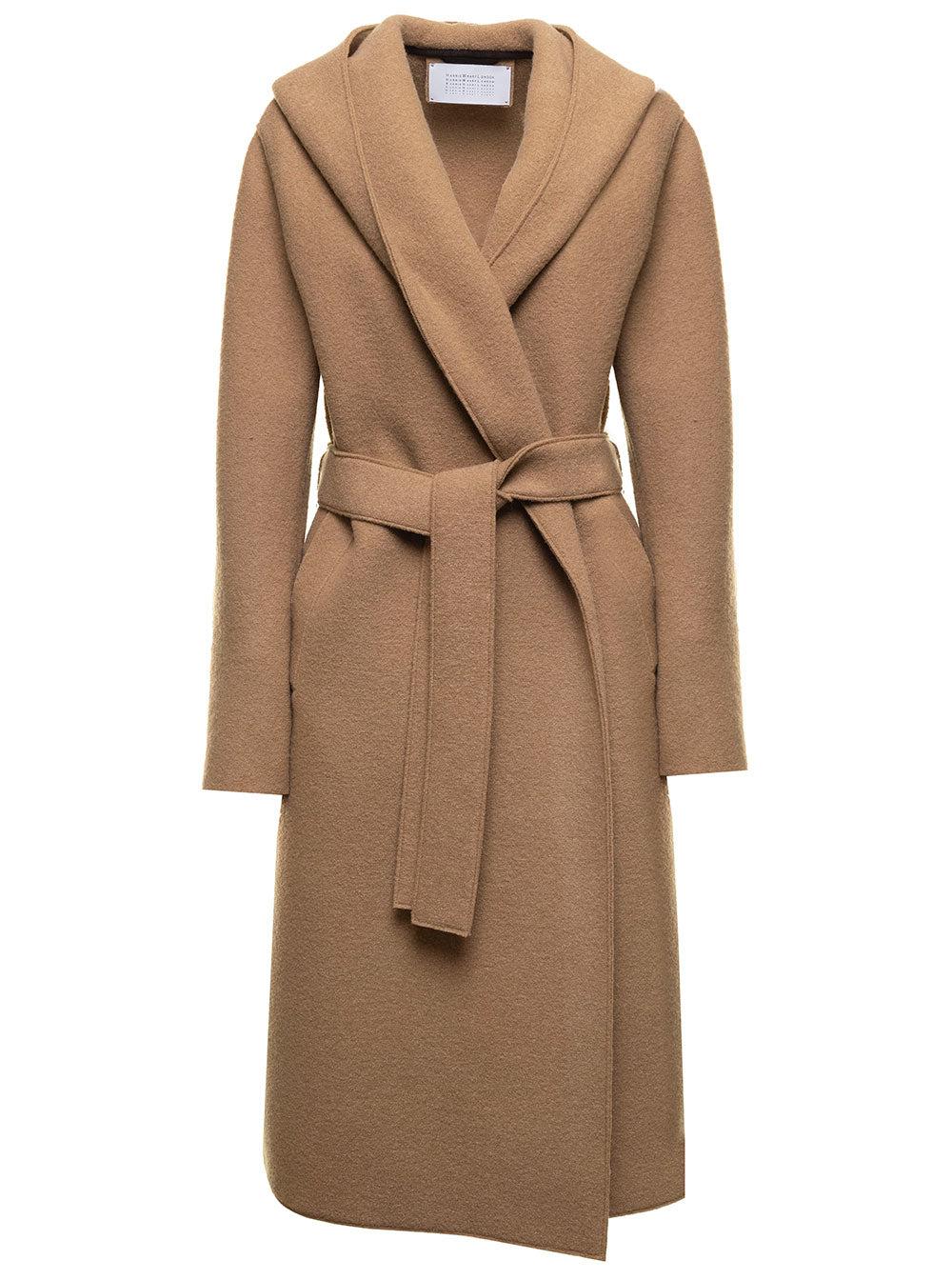 Harris Wharf London Camel Brown Wrap Coat In Wool Woma in Natural | Lyst