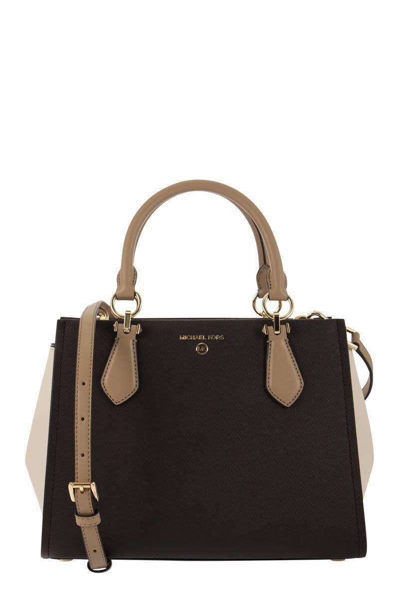 Michael kors black top purse with tan straps