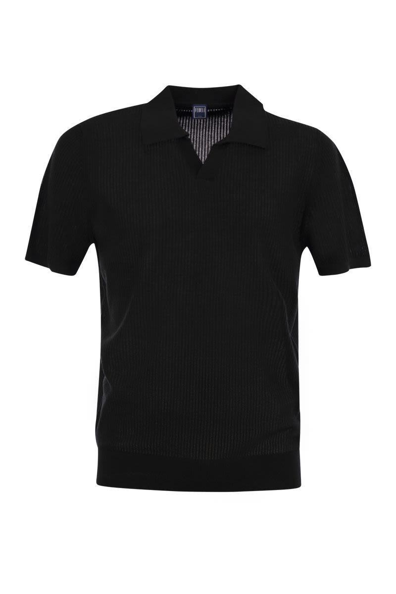 Fedeli Giza Cotton Short-Sleeved Polo Shirt in Black for Men
