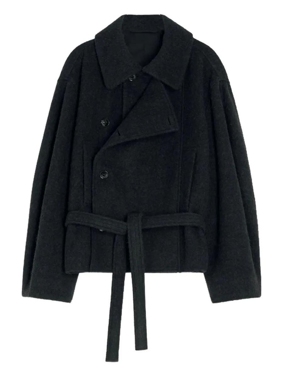 Lemaire Short Asymmetrical Bathrobe Coat in Black | Lyst