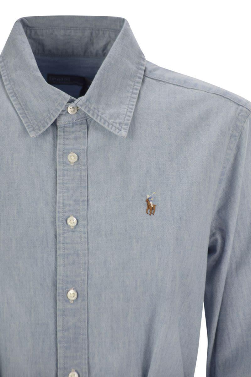 Polo Ralph Lauren Cotton Chemisier With Belt in Gray | Lyst