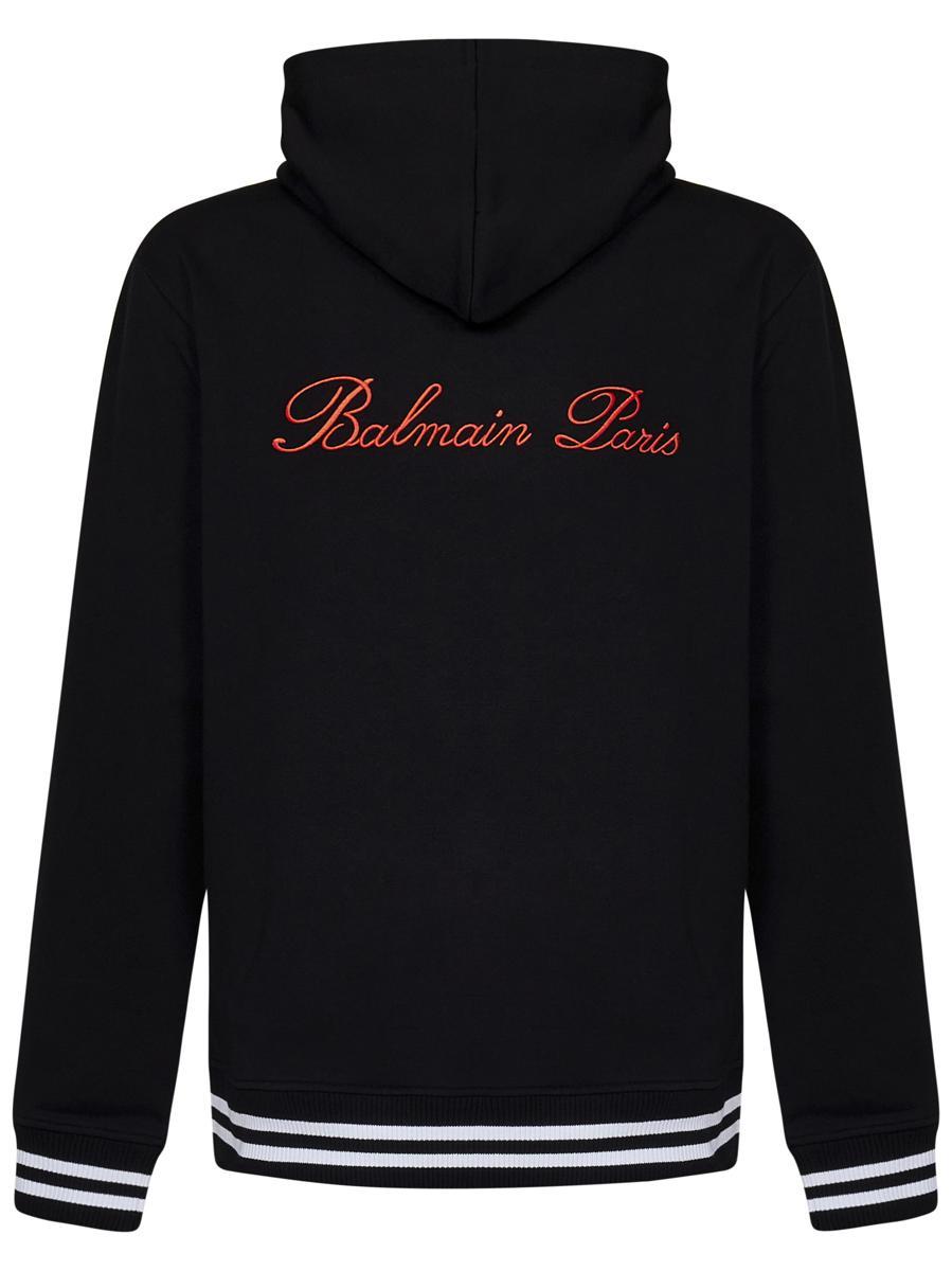 Balmain Logo embroidered Hooded Cotton Sweatshirt in Black for Men Lyst