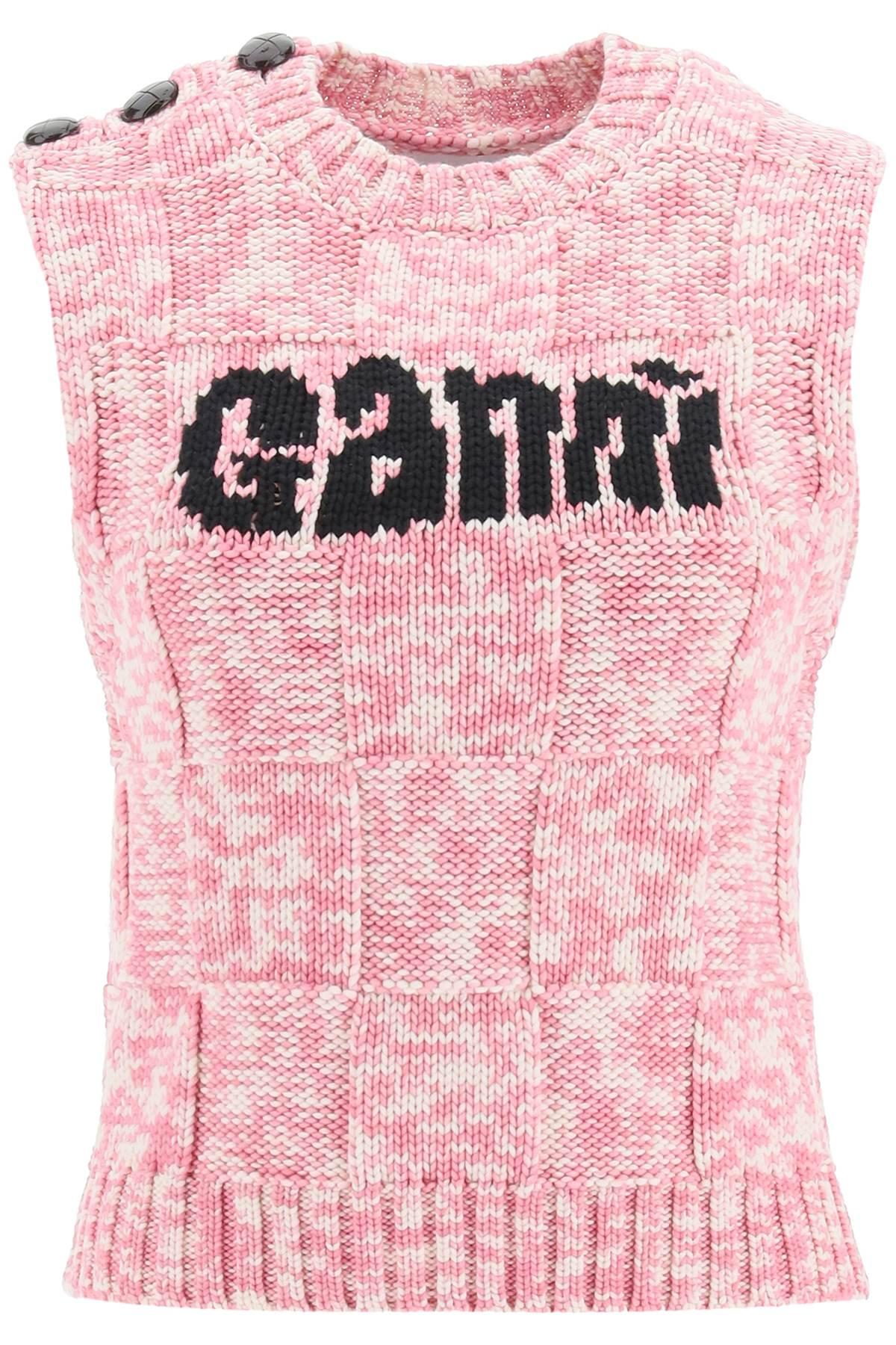 Ganni Knit Vest With Logo in Pink Lyst
