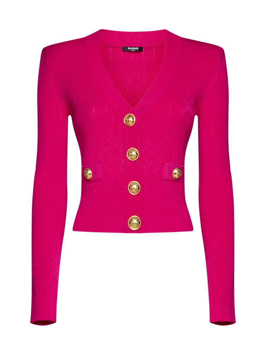 Balmain Knitted Cropped Cardigan in Pink Lyst