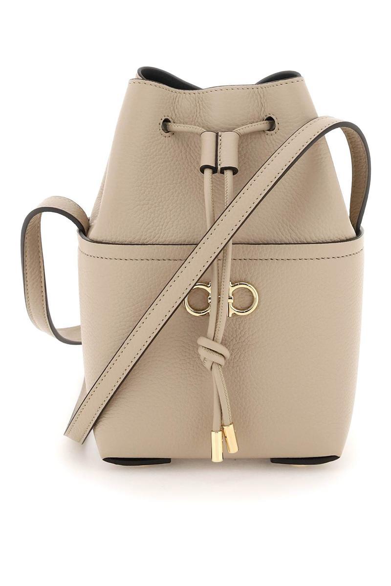 Gancino Mini Leather Bucket Bag in Black - Ferragamo