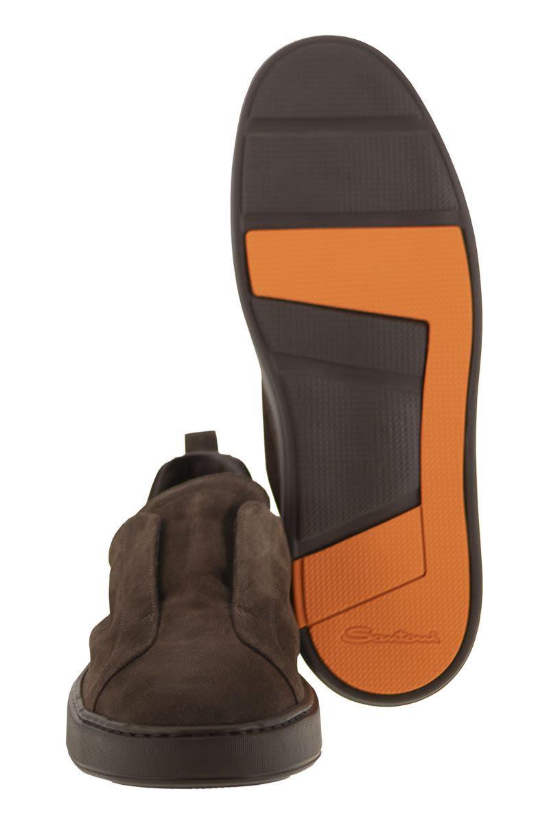 スニーカー SANTONI Suede slip-on trainer Santoni Suede Slip-On Trainer in Brown for Men | Lyst
