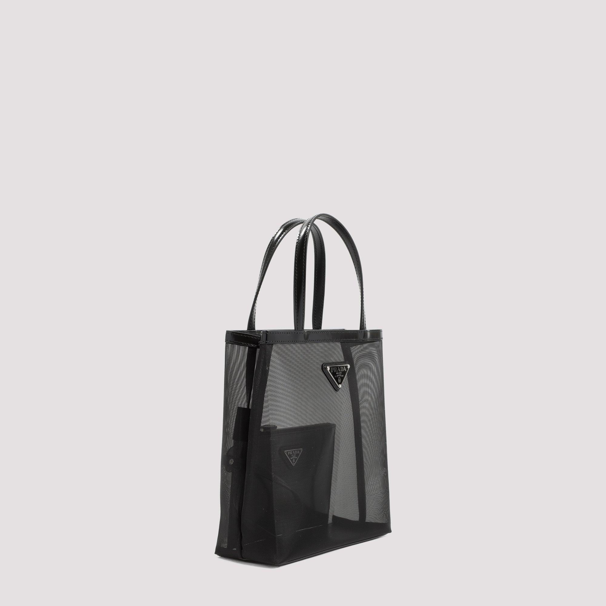 Prada Net And Leather Shopping Bag in Black | Lyst