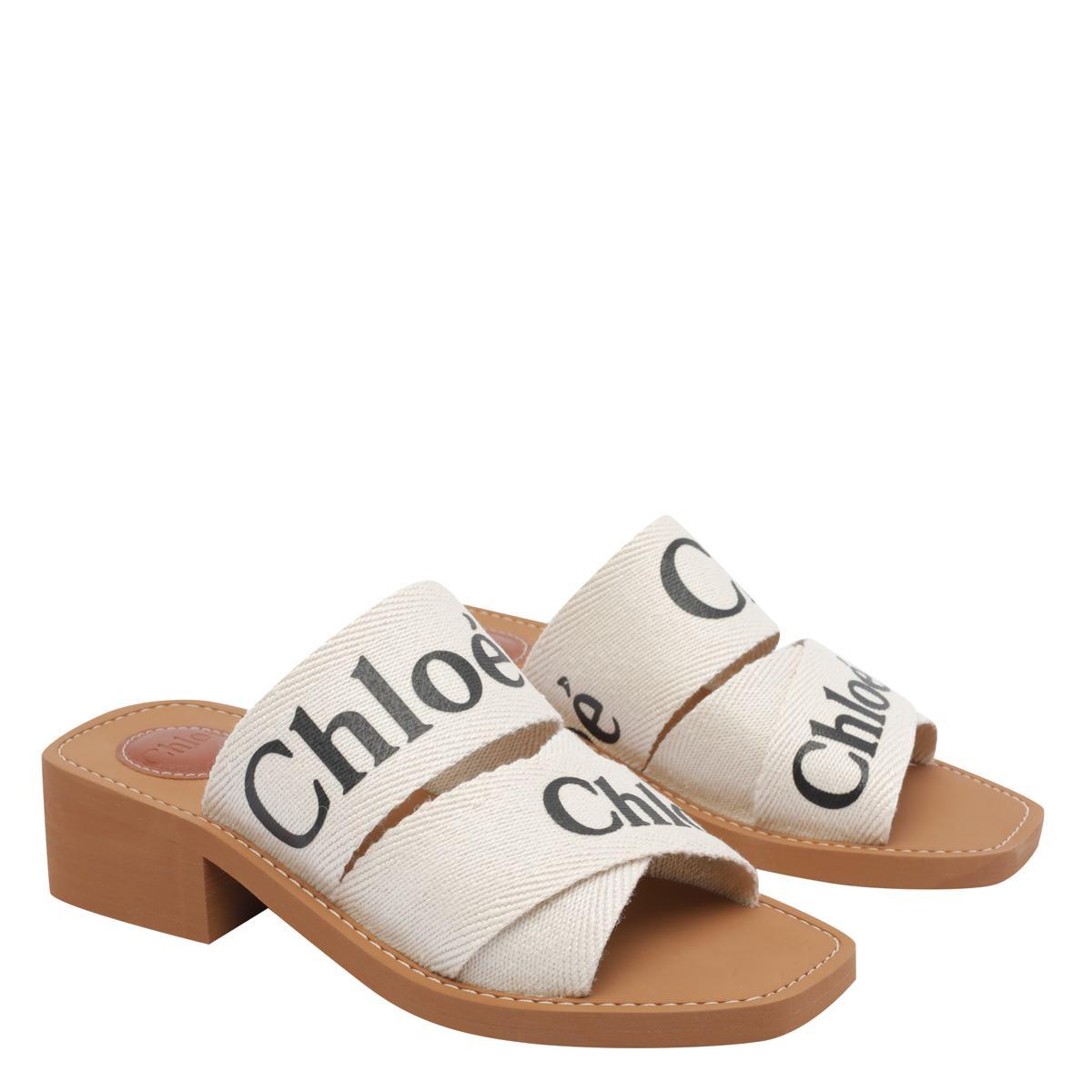 Flat Sandals Chloe Woody Sandals White Chloé White Cotton Slides