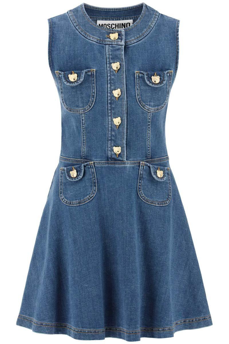 Moschino Denim Mini Dress With Teddy Buttons in Blue | Lyst