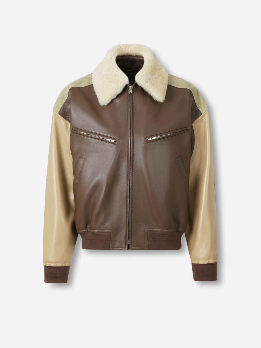 ブルゾン BOTTEGA VENETA NAPPA BLOUSON WITH SHEARLING Shearling-trimmed leather blouson in blue - Bottega Veneta