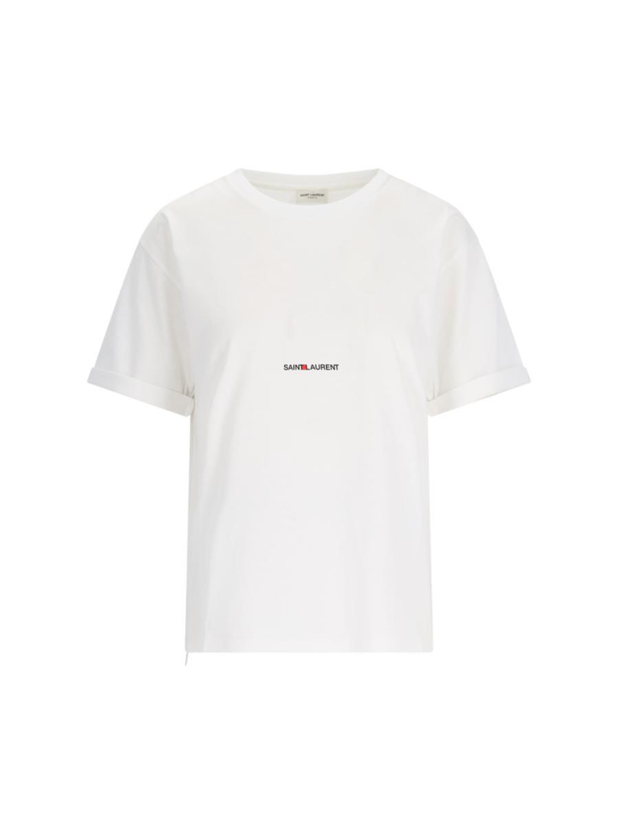 Saint Laurent Boyfriend T-Shirt With Logo in White | Lyst UK