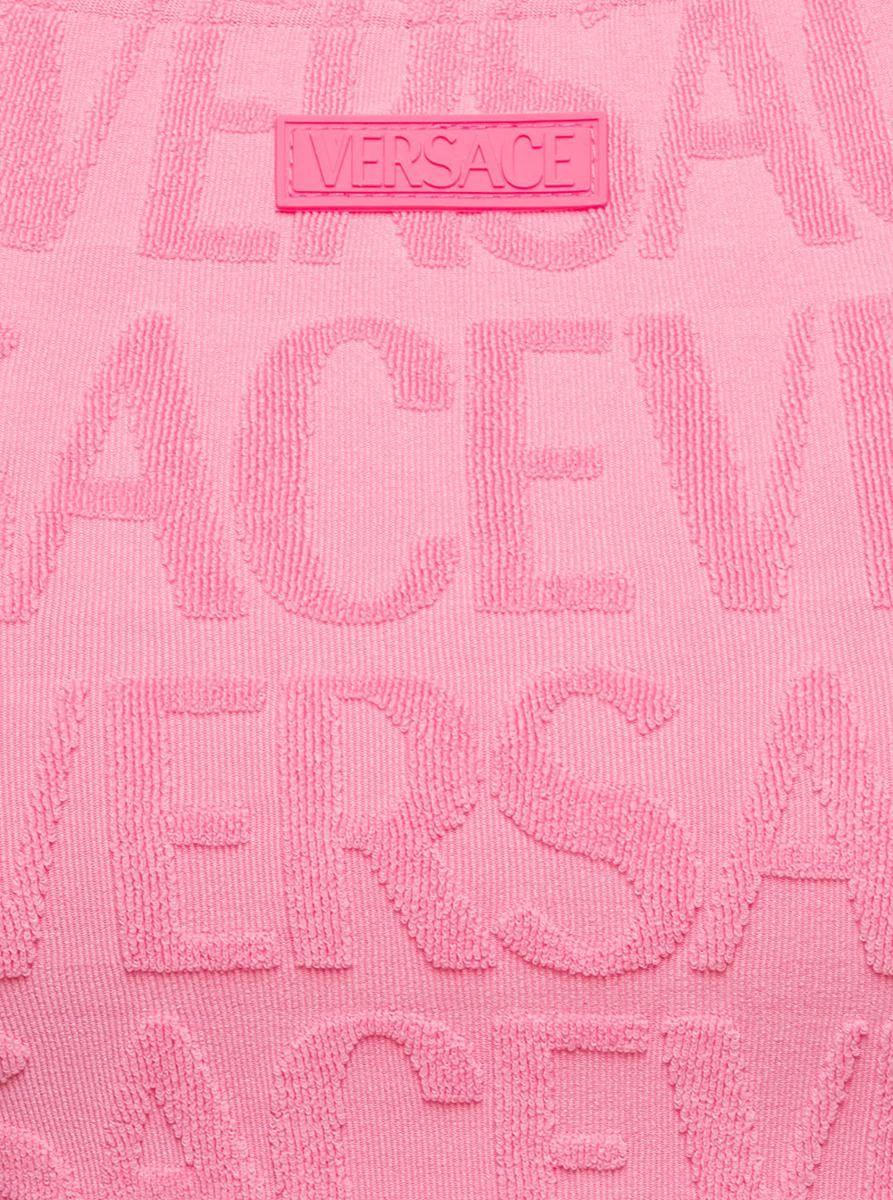 Versace Mini Sleeveless Dress With All-over Logo Lettering Print