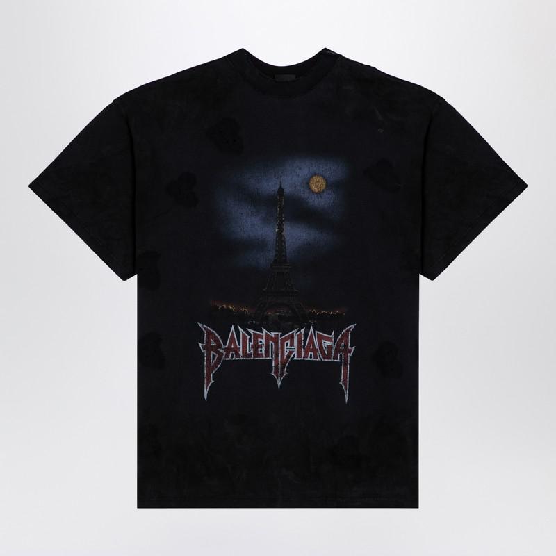 送料込+BALENCIAGA+Paris Moon Double Front Tシャツ ホワイト の ウィメンズ PARIS MOON DOUBLE FRONT ロング