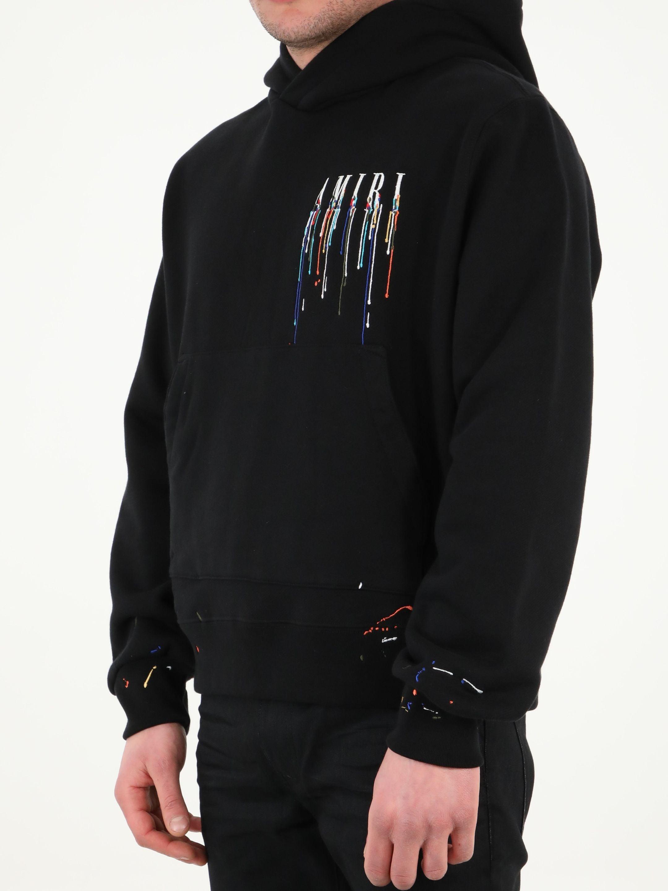 Amiri Paint Drip Logo Cotton Jersey Hoodie in Black for Men