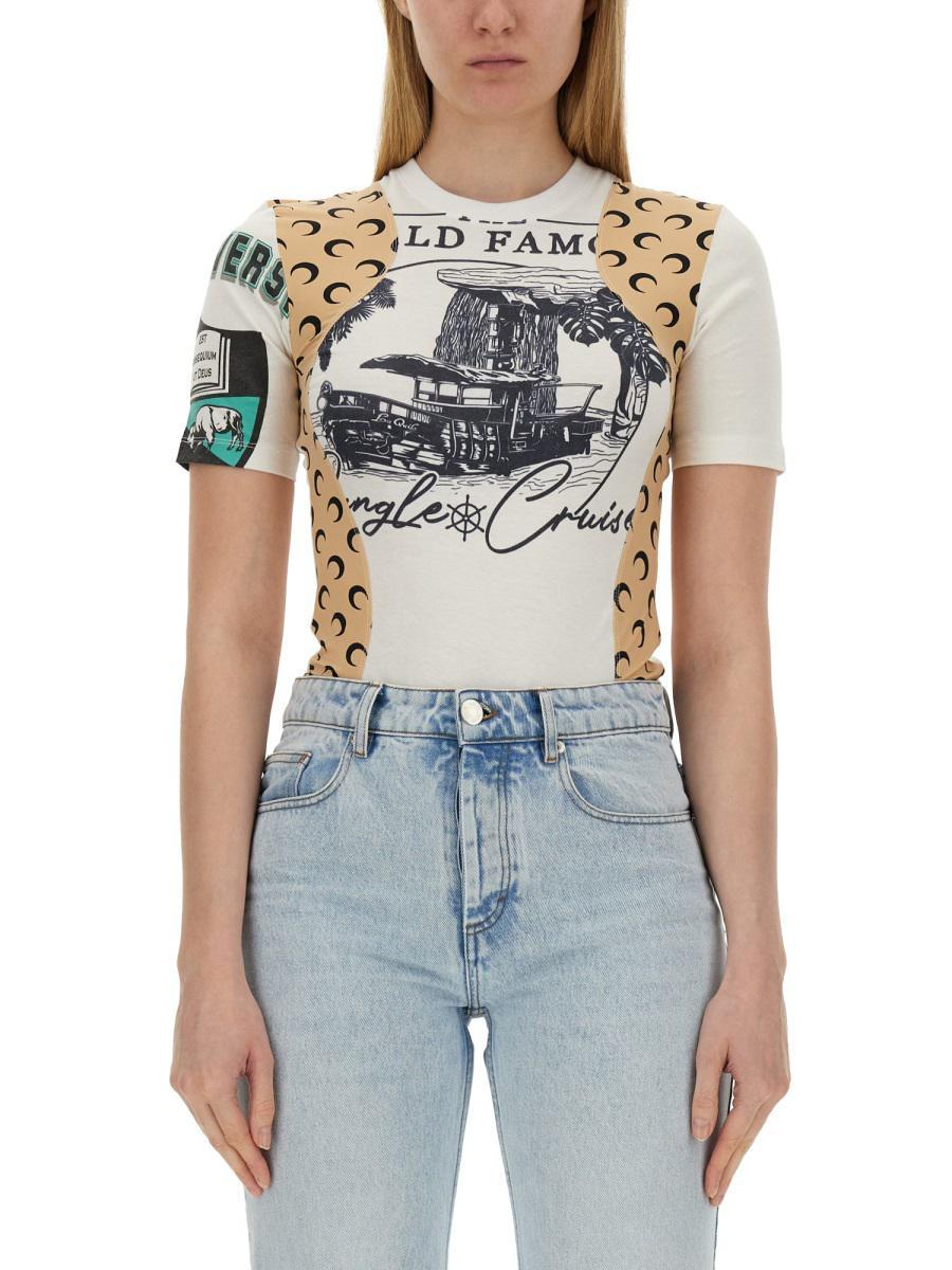Tシャツ・カットソー Marine Serre Printed Stretch Nylon Top マリーン セル MARINE SERRE クルーネック長袖カットソー