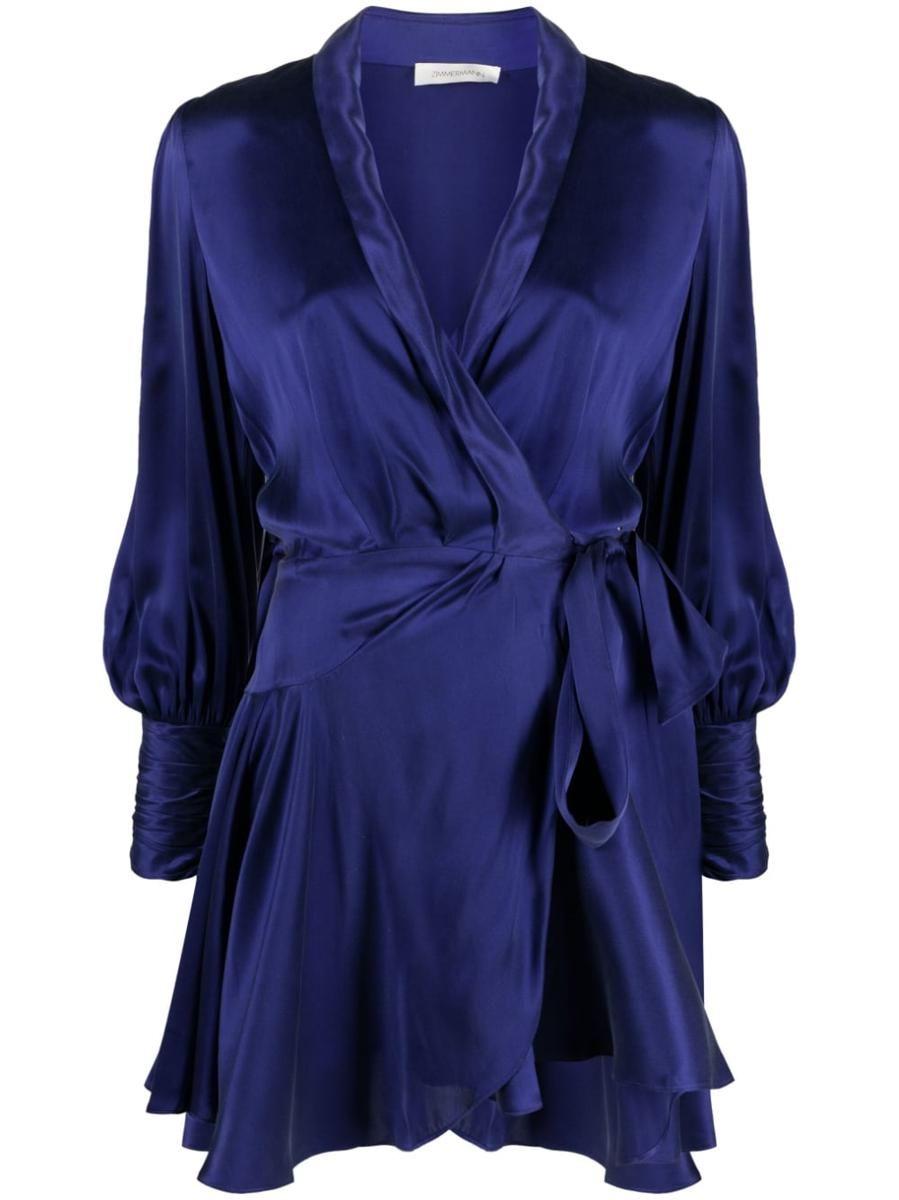 Zimmermann Silk Wrap Mini Dress in Blue | Lyst
