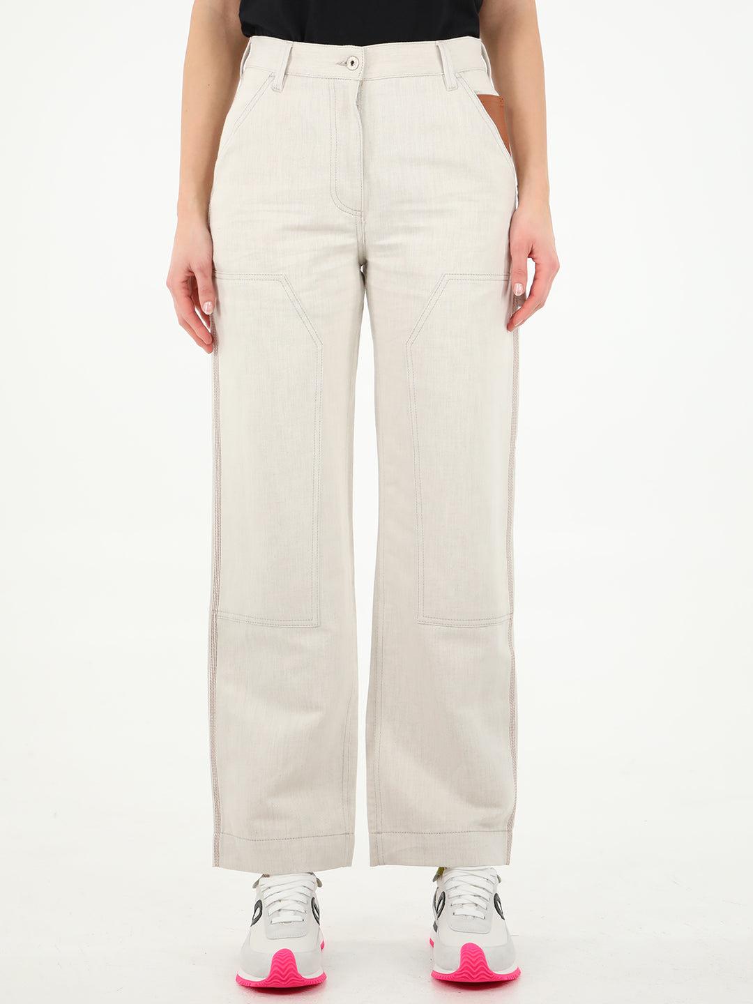 Loewe Cotton Utilitarian Cream Trousers 