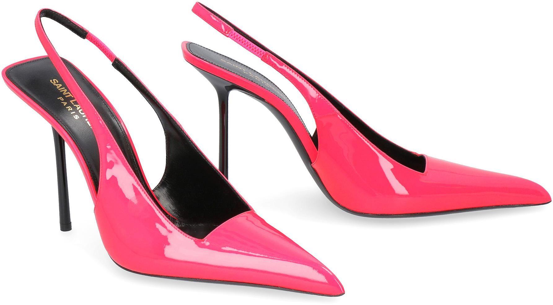 SAINT LAURENT Kiss patent-leather slingback pumps