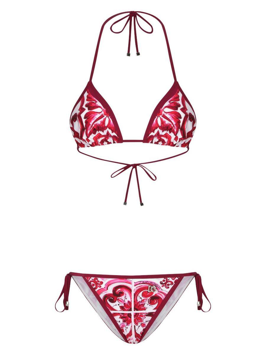 Dolce & Gabbana Majolica-Print Triangle Bikini in Yellow | Lyst
