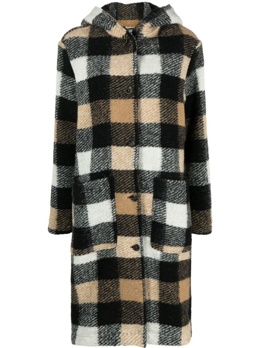 Woolrich Checked Hooded Coat in Black | Lyst