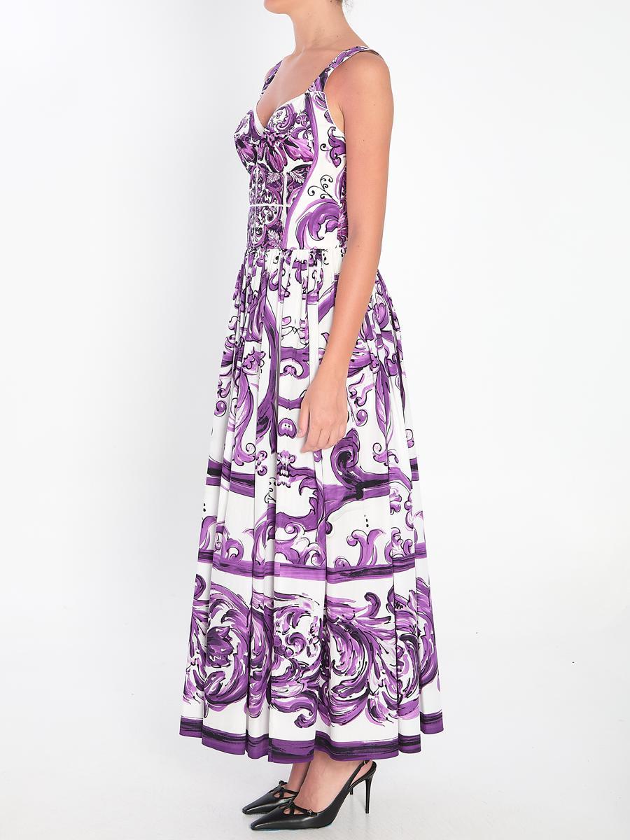 ワンピース Dolce&Gabbana Long Dress With Maiolica Print DOLCE&GABBANA Maiolica pleated printed cotton-poplin gown