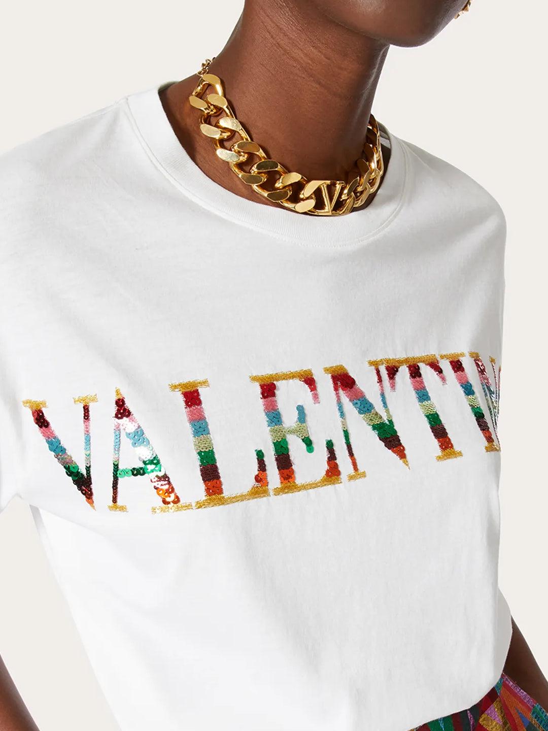 Valentino Cotton Embroidered Jersey T-shirt in White | Lyst