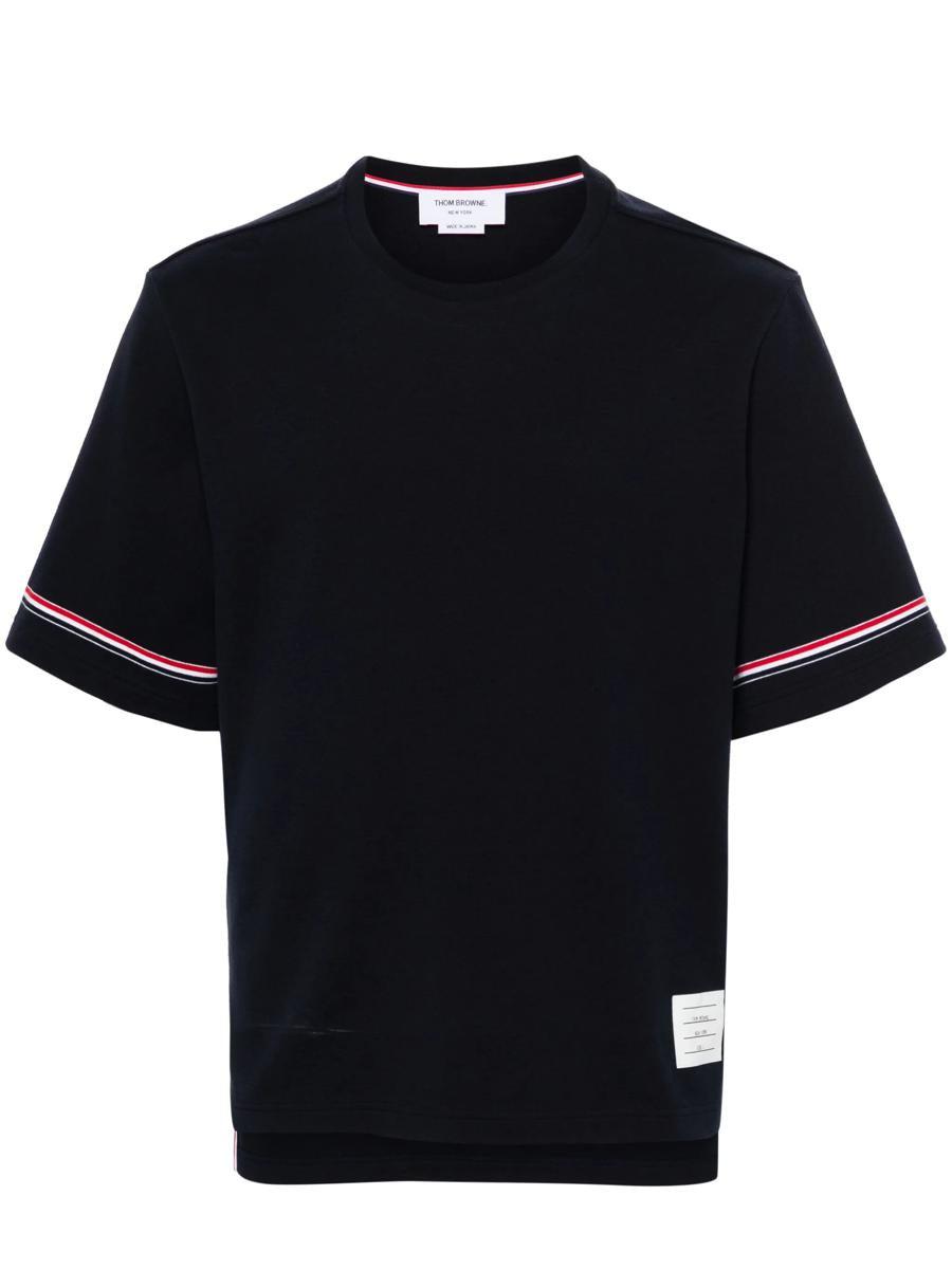 Tシャツ・カットソー THOM BROWNE NAVY BLUE COTTON T-SHIRT DRESS 4-Bar cotton jersey T-shirt in blue - Thom Browne | Mytheresa