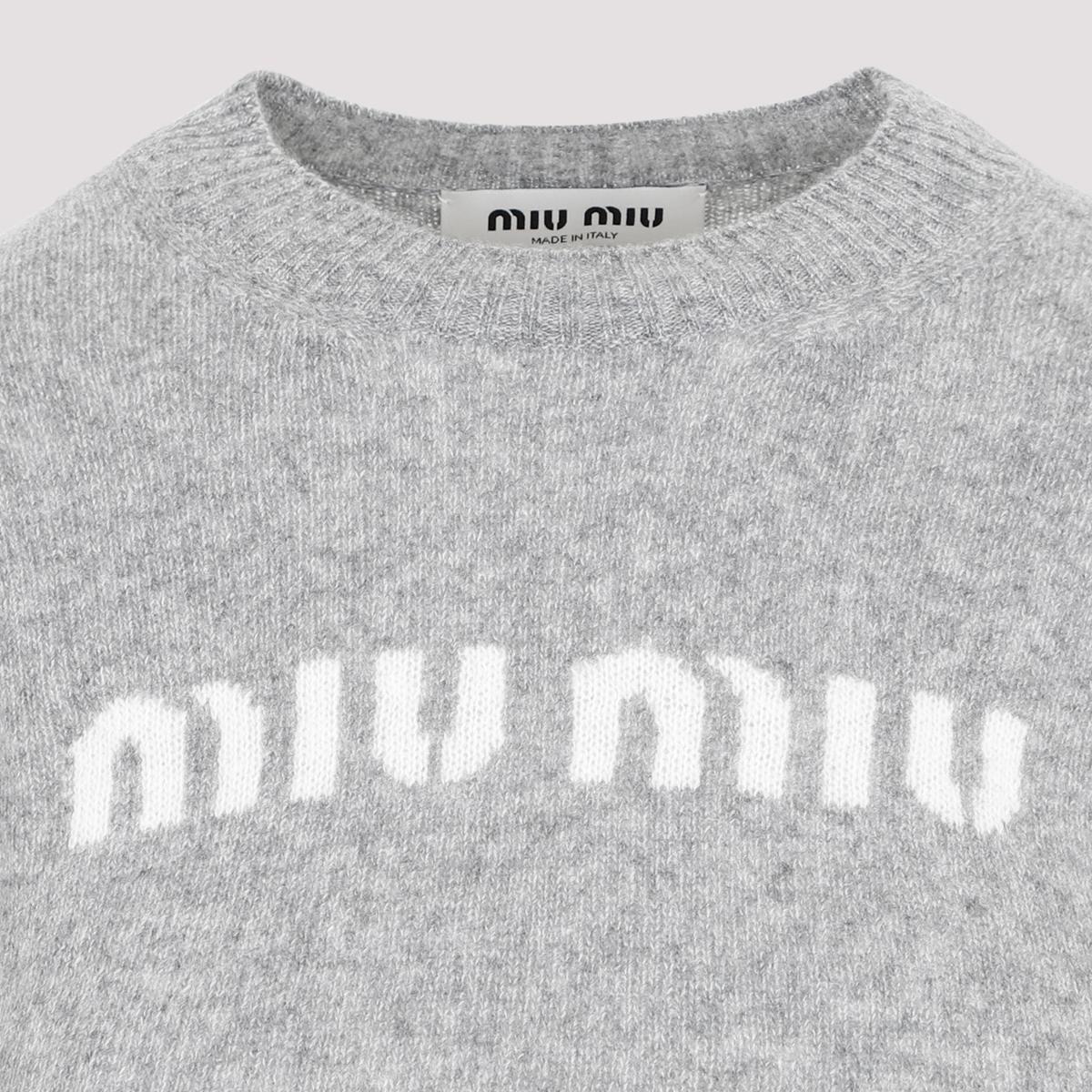 Miu Miu Virgin Wool Pullover Sweater in Gray | Lyst