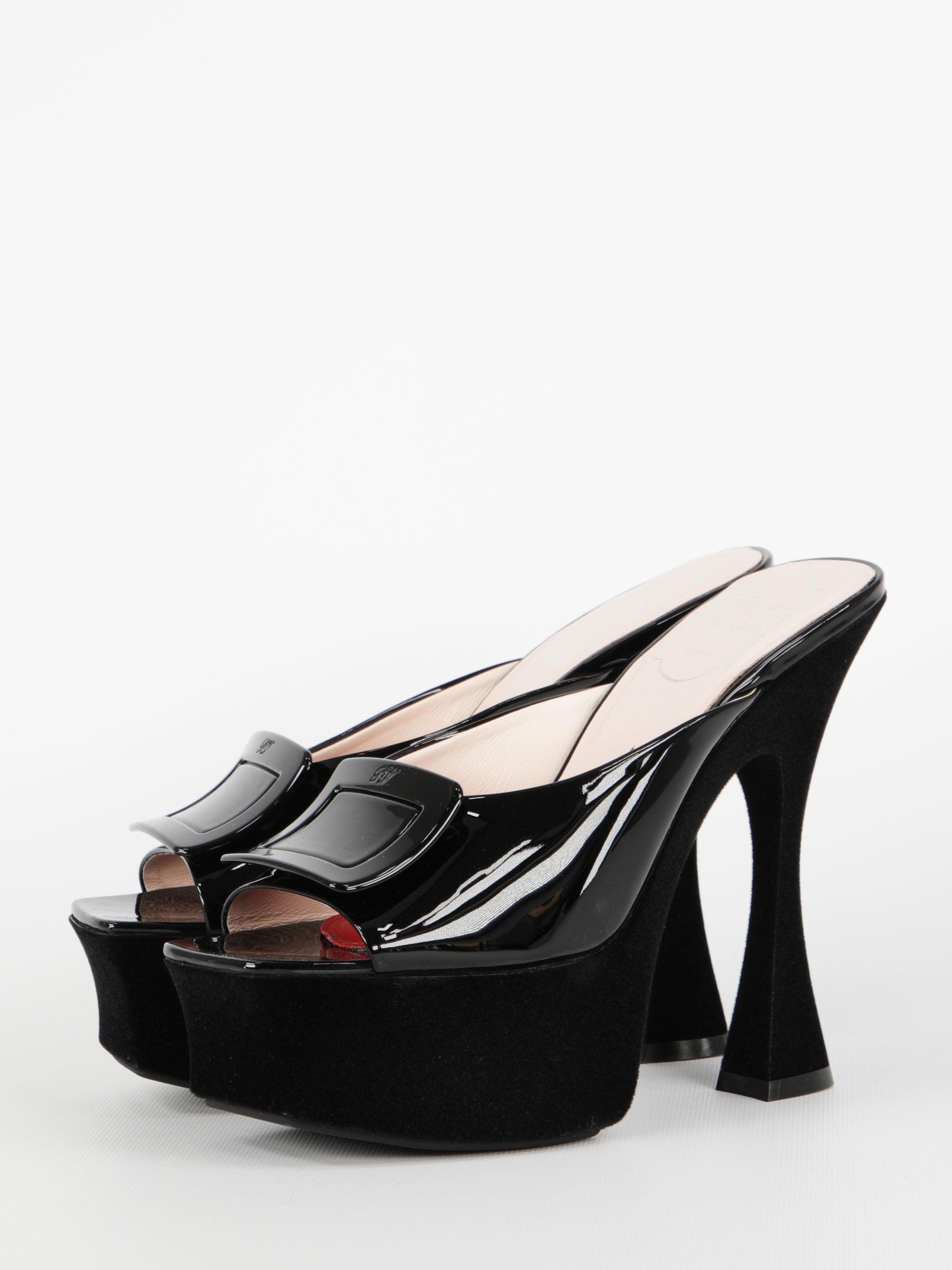 black platform mules