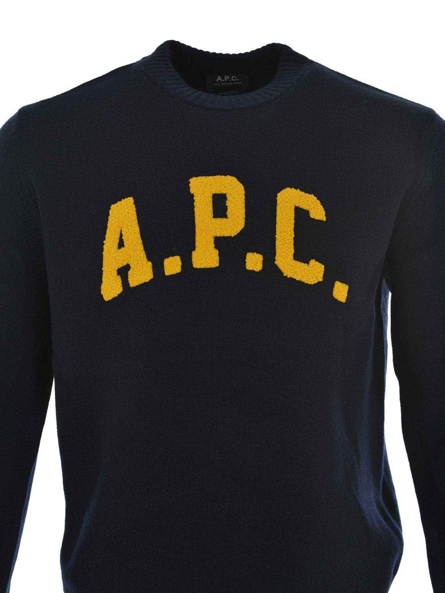 A.P.C. Ribbed Virgin Wool Logo Sweater in Blue for Men Lyst UK