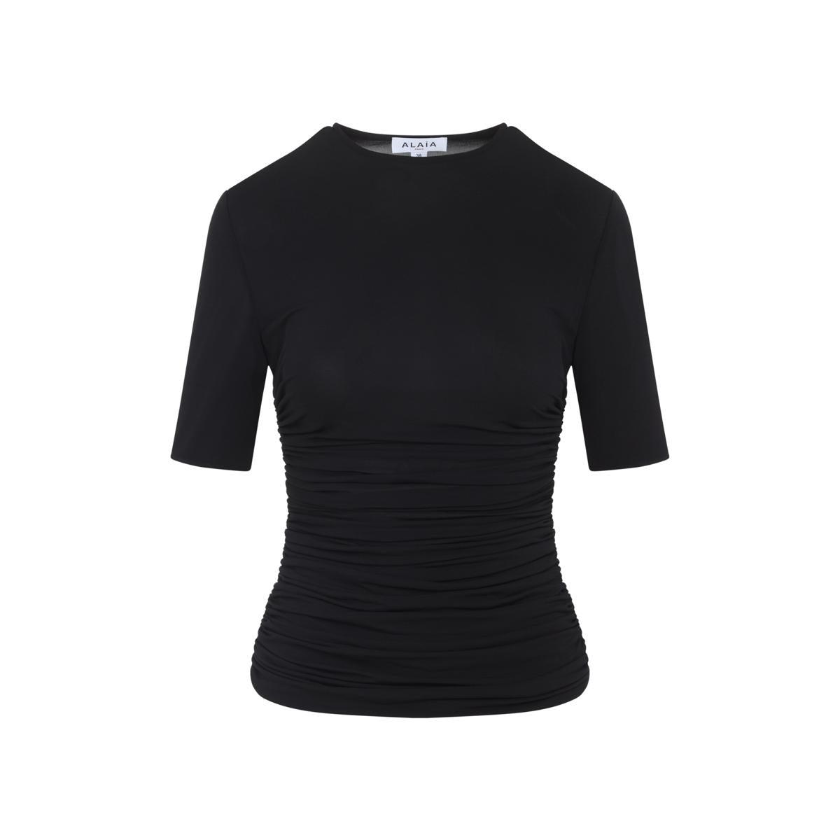 Tシャツ・カットソー ALAIA BLACK CROP T-SHIRT IN COTTON KNIT Alaïa Alaia Black Crop T-shirt In Cotton Knit Women | ModeSens