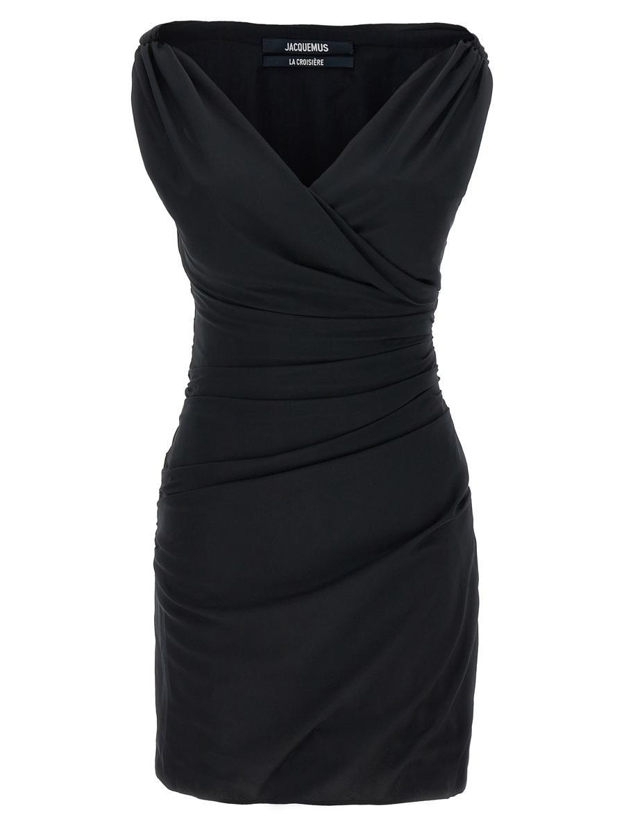 パーティードレス JACQUEMUS 233DR087 2307 990 Dresses Black Jacquemus Draped Mini Dress | Black | FARFETCH