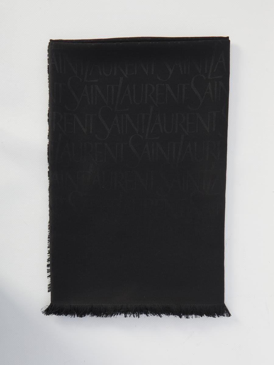 【SAINT LAURENT】YSL Monogram Jacquard Scarf/全国送料込み Saint Laurent Fringed Wool, Cotton And Silk-Blend Jacquard