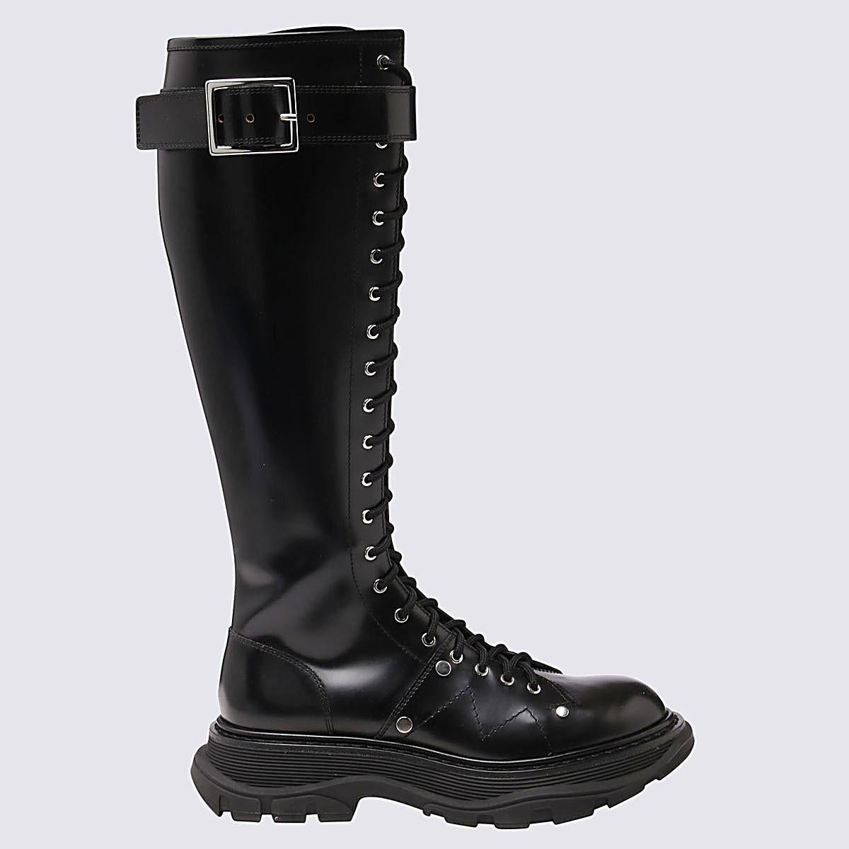 Alexander McQueen Black Leather Tread Boots Lyst