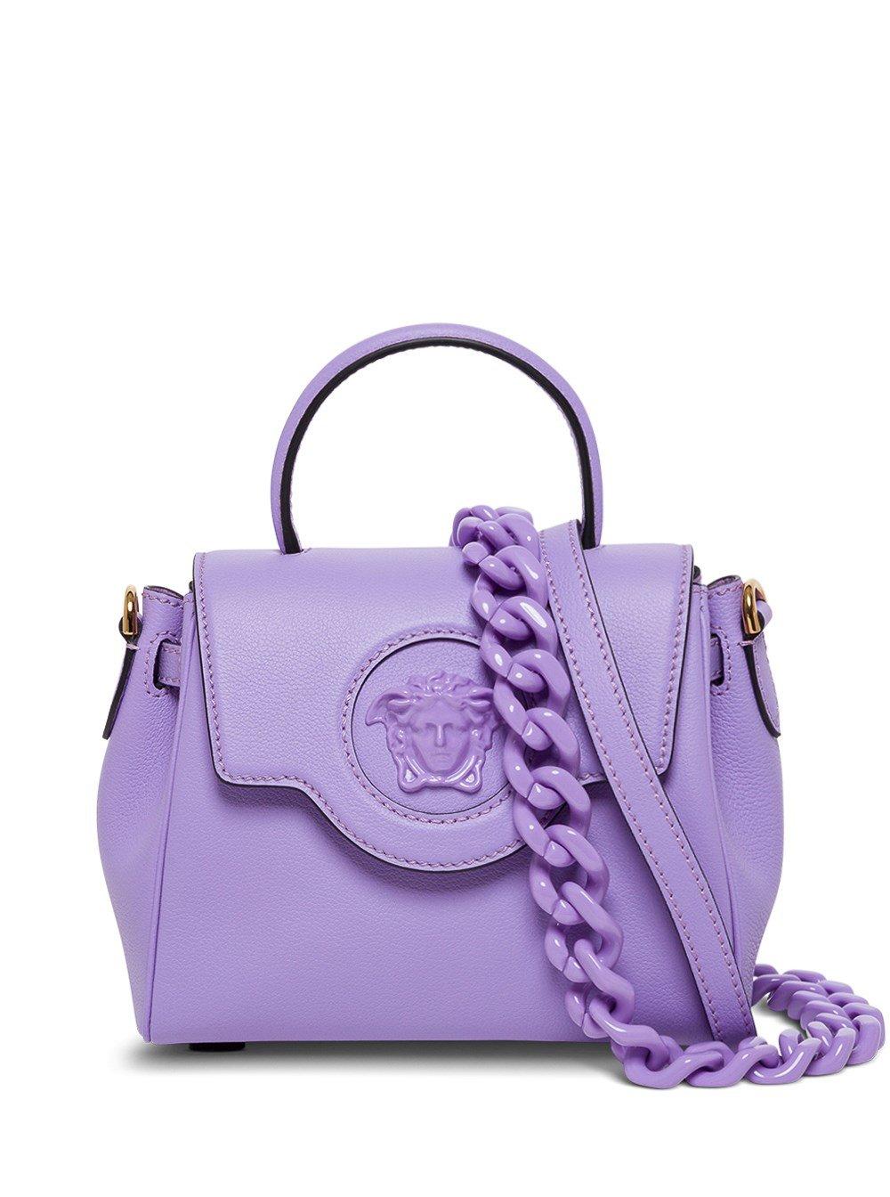 Versace La Medusa Handbag In Lilac Leather in Purple