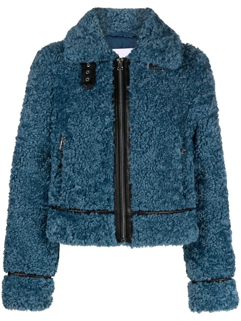 Stand Studio Faux-shearling Zip-up Jacket in Blue | Lyst