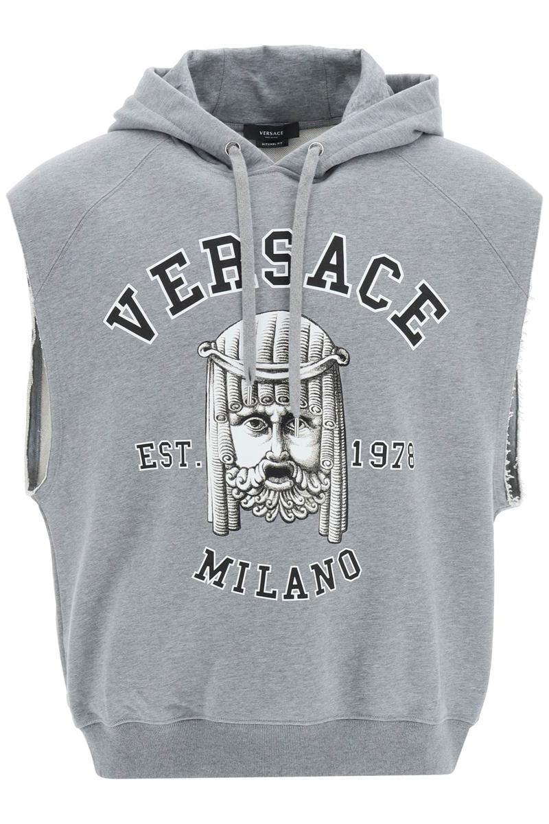 Versace La Maschera Logo Sleeveless Hoodie in Grey for Men | Lyst Canada