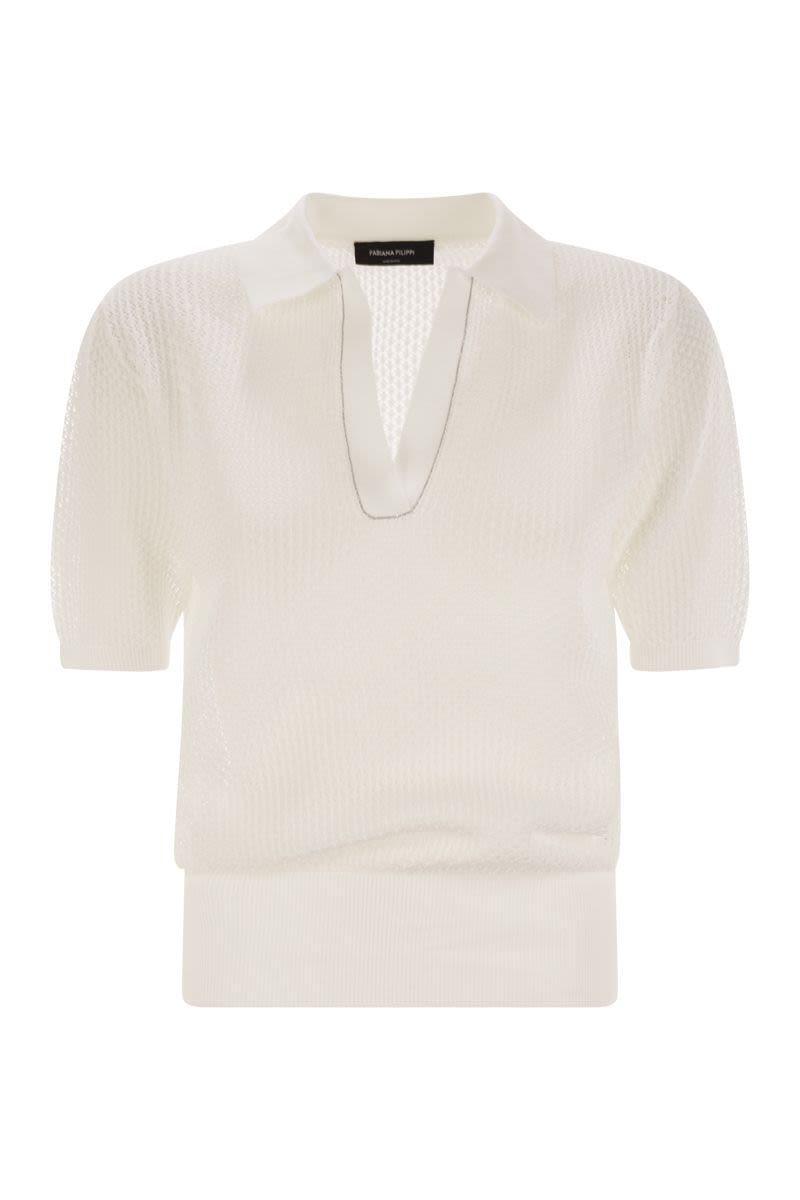 Tシャツ・カットソー FABIANA FILIPPI Polo shirt with diamond thread Fabiana Filippi Polo Shirt With Diamond Thread in White