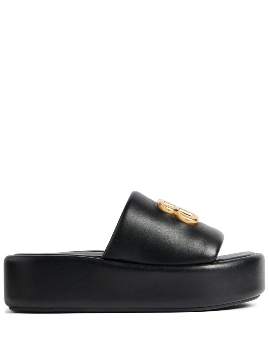 Balenciaga Rise Leather Sandals in Black | Lyst