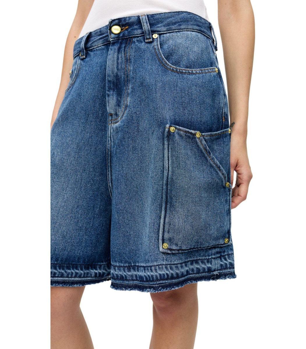 【関税＆送料込み】Ganni Blue Denim Bermuda Shorts Mid Blue Vintage Blue Denim Shorts | GANNI US