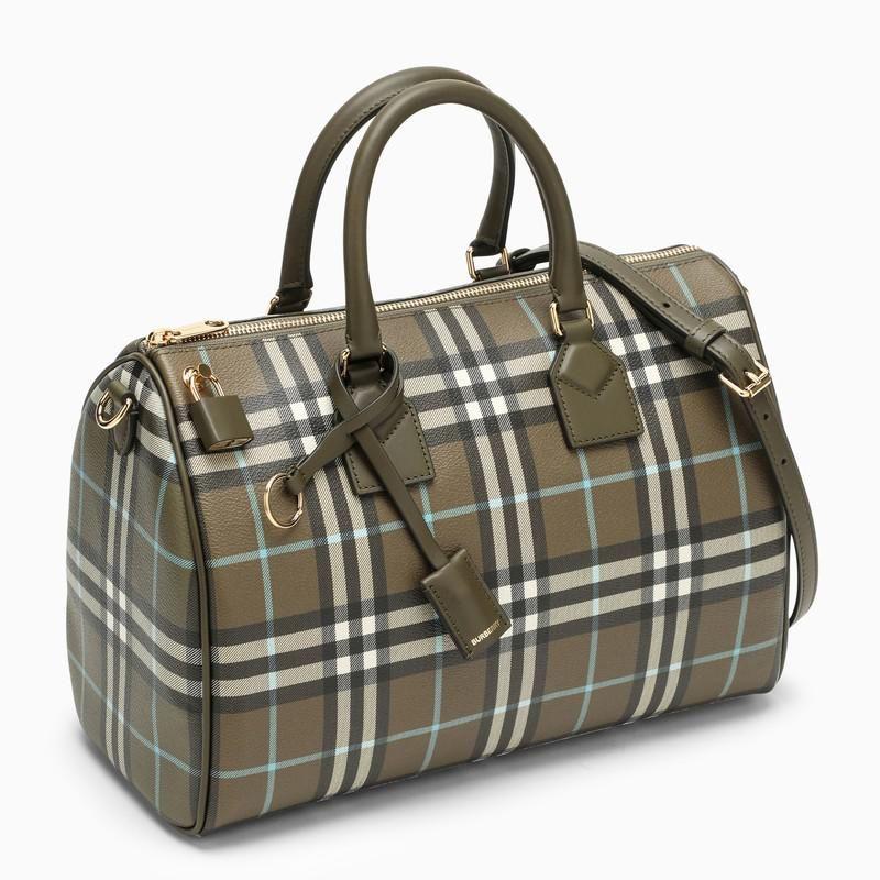 Burberry Medium Olive Check Bowling Bag in Green