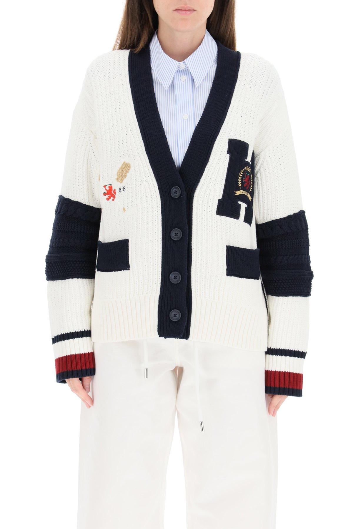 Tommy Hilfiger Letterman Knit Cardigan M Cotton in Ecru (Blue) | Lyst